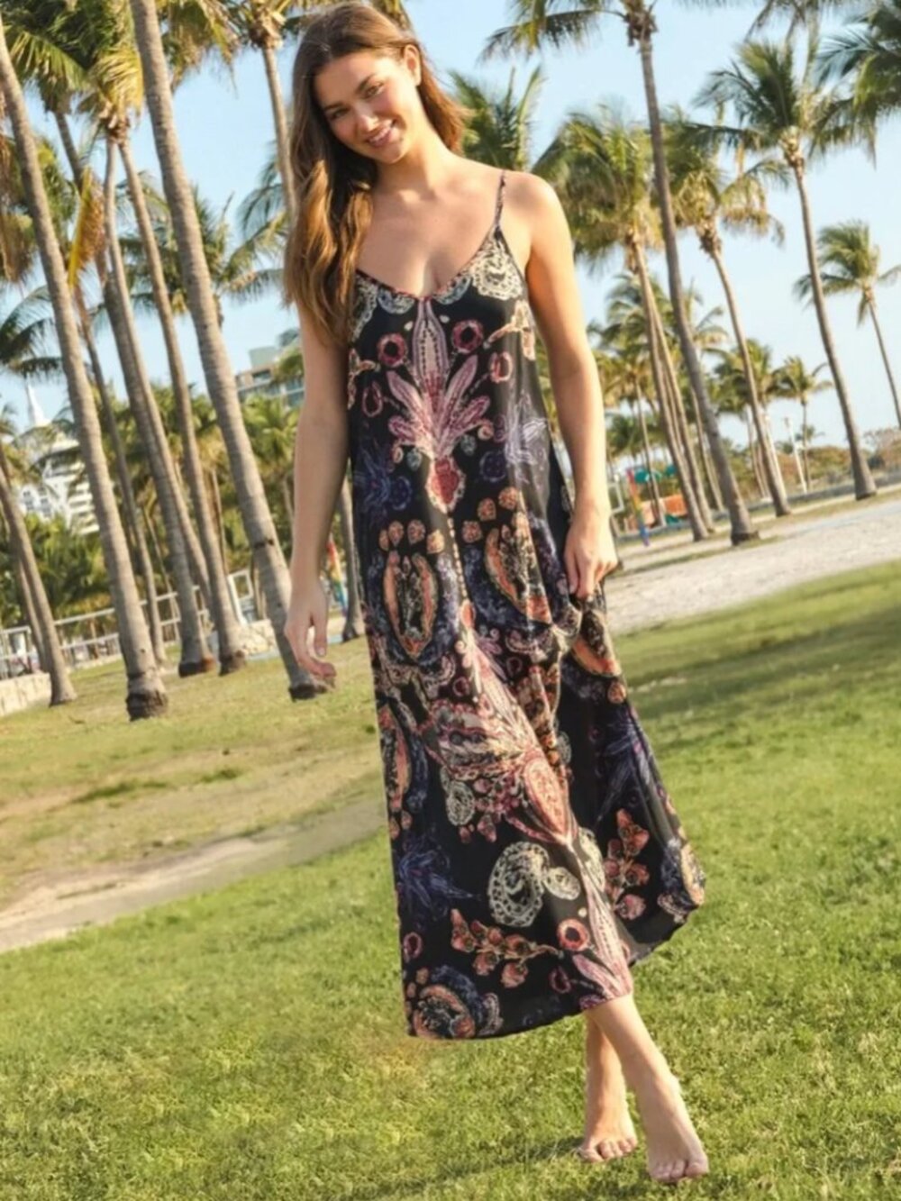 Natural Life Womens Gracie Slip Maxi Dress M Black Motif Sleeveless Boho